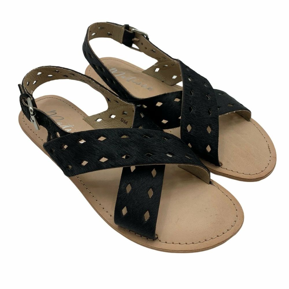 Matisse Black Boho Cross Strap Flat Sandals Size 8